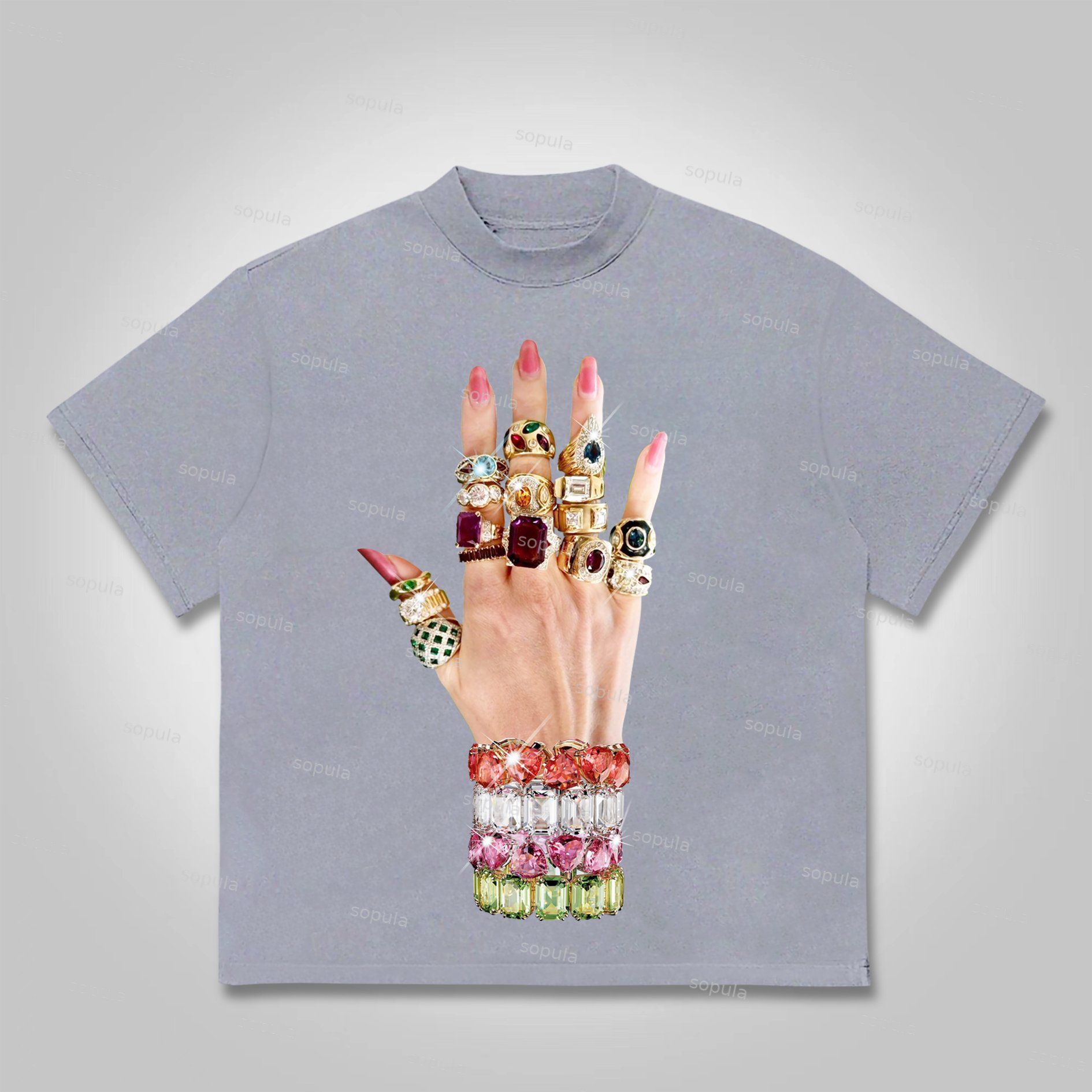 Sopula Colorful Art Bracelet And Ring Print Cotton T-shirt - SOPULA