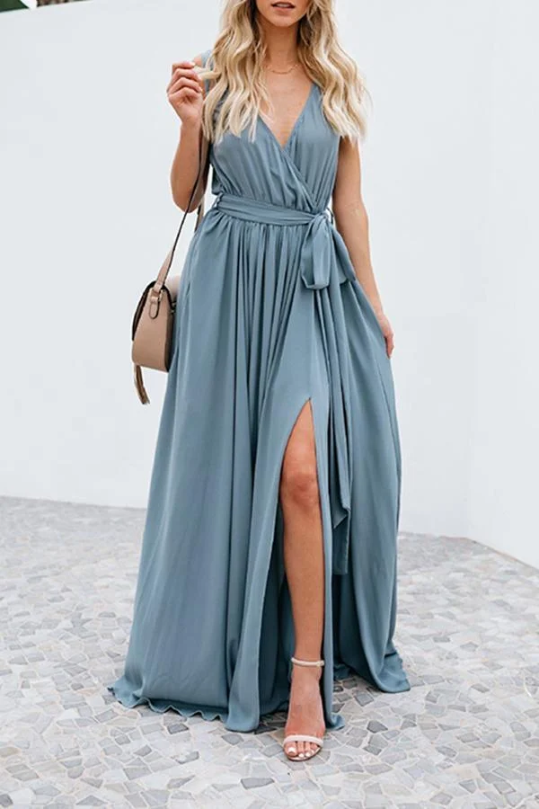 Womens Elegant Long Lace-up Irregular Slits Dress-Allyzone-Allyzone