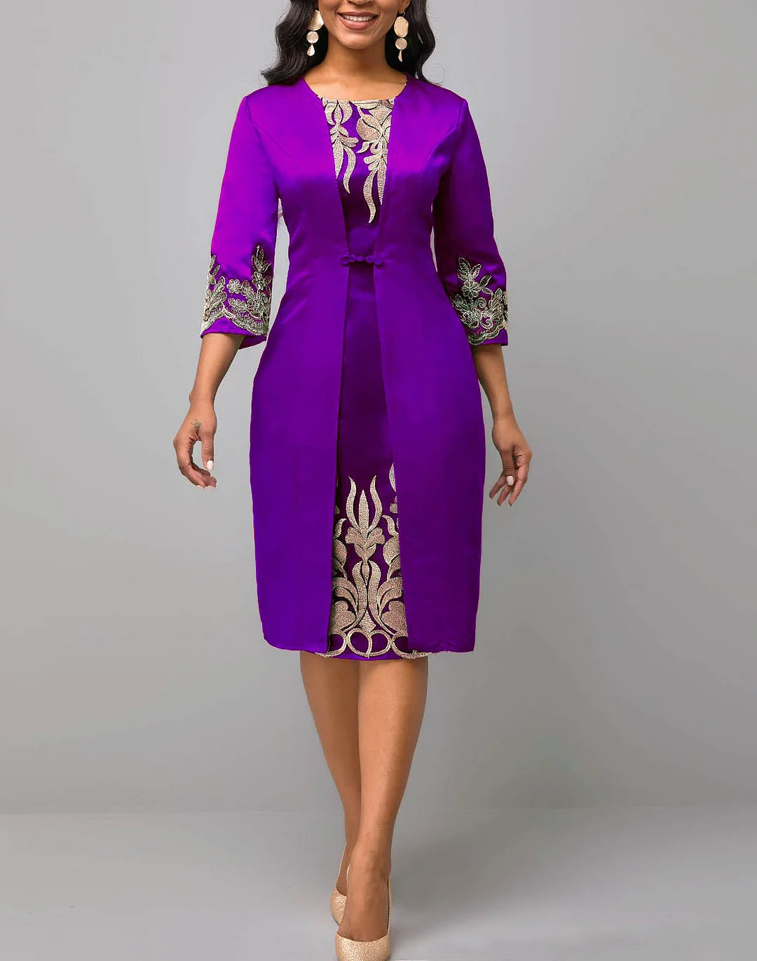 Brownm Stitching Commute Slim-fit Party Mesh 3/4 Dresses