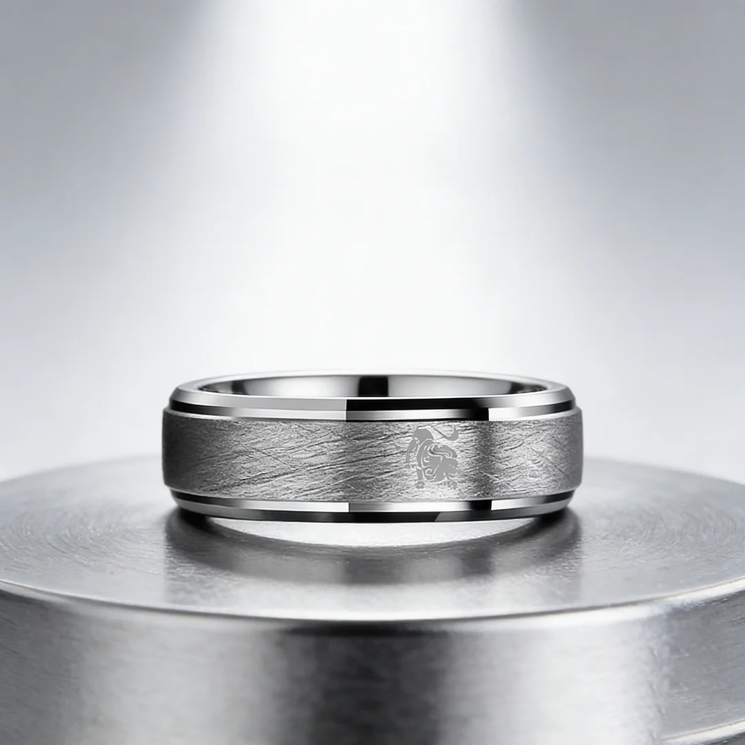 Womens Or Mens Leo Tungsten Carbide Wedding Rings Sliver Laser Pattern Step Edge Couples Bands 4MM 6MM 8MM