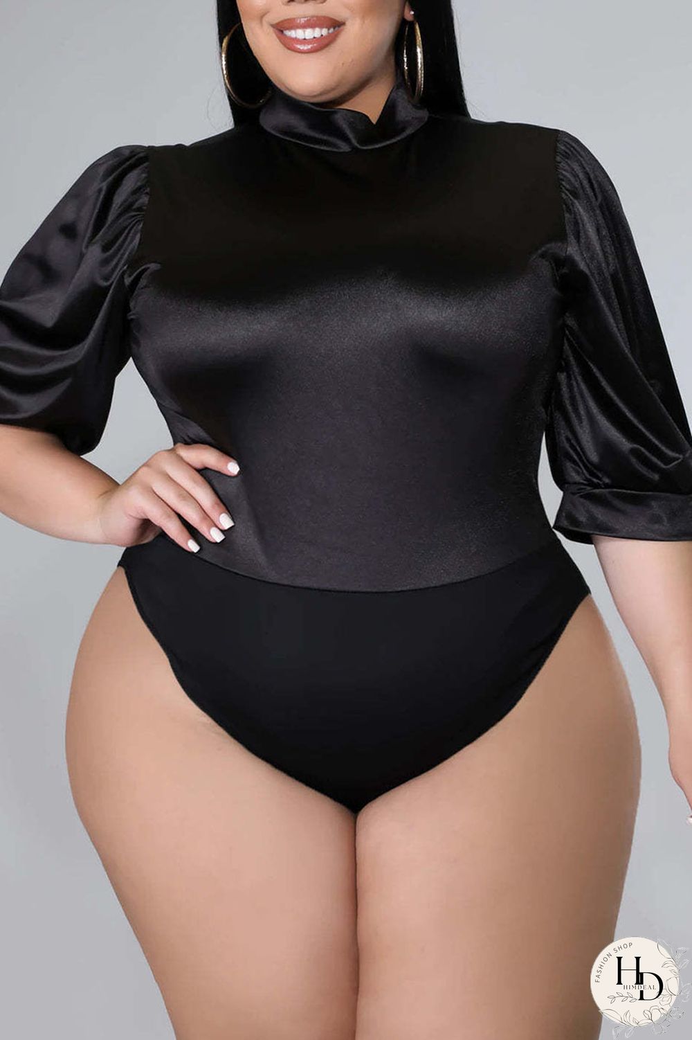 Coffee Casual Solid Patchwork Half A Turtleneck Plus Size Two Pieces