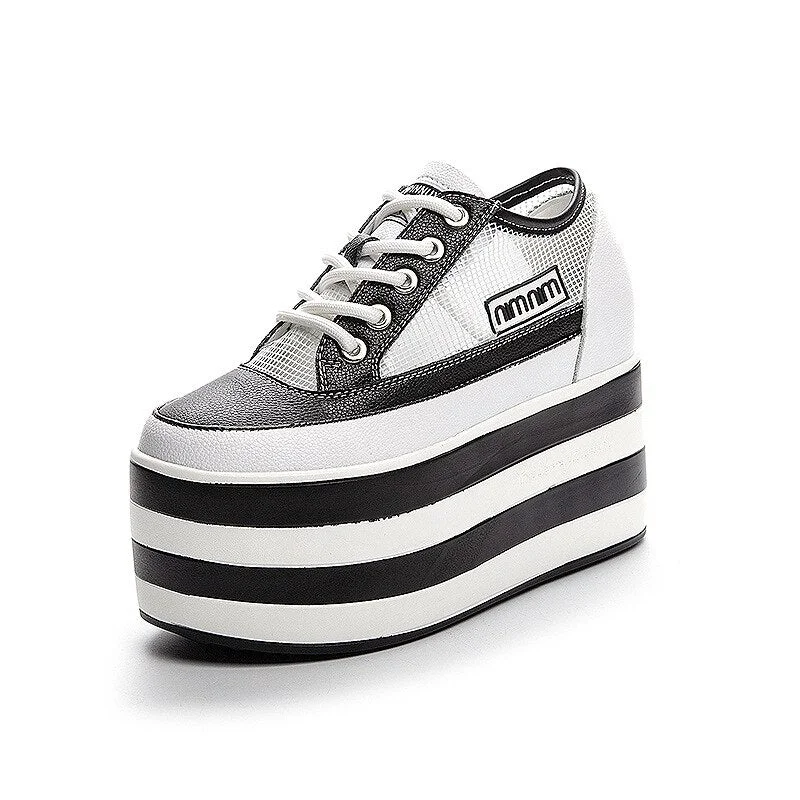 Fujin 12cm Genuine Leather Women Shoes Platform Wedge Sneakers Chunky Hidden Heel High Women Casual Shoes Spring Summer Loafers