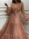 Shiny Spangle Long Sleeves Maxi Dresses