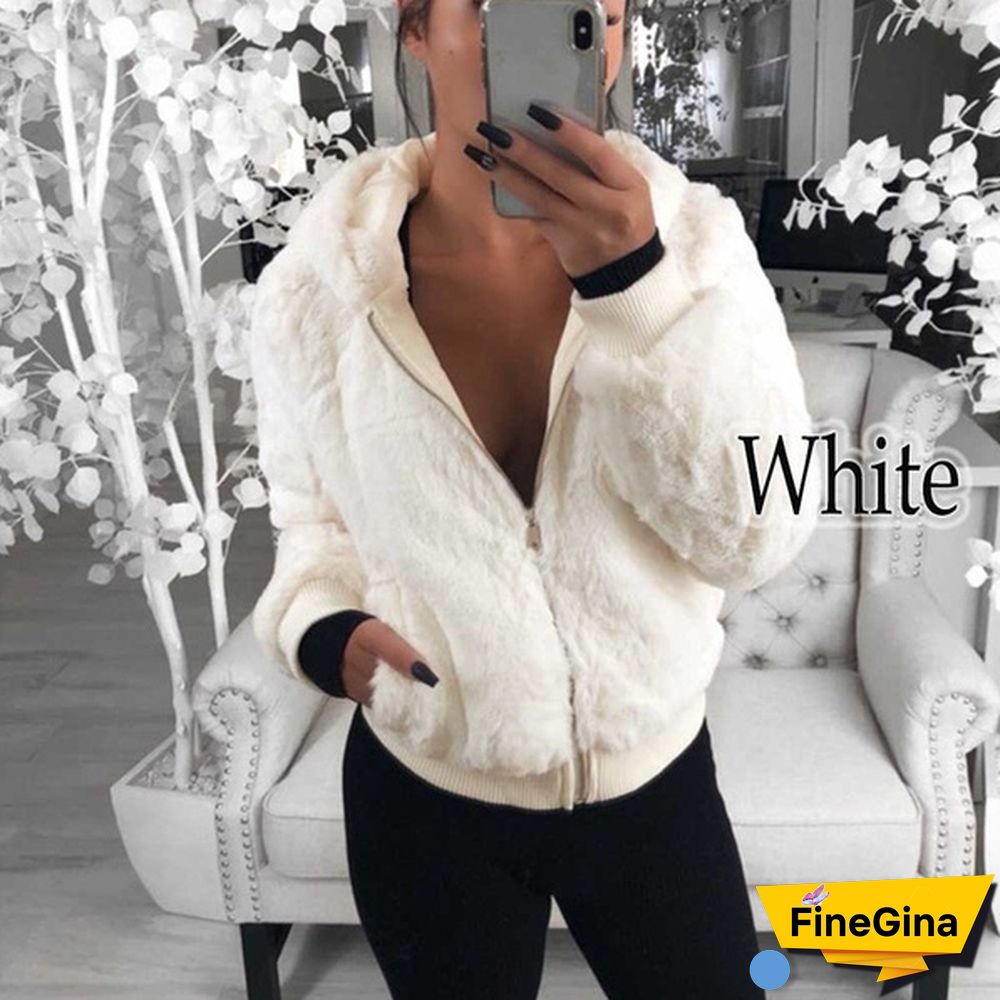 Winter Women Warm Hooded Coat Ladies Warm Plush Hooded Women Faux Fur Coat Winter Warm Zipper Jacket Plus Coat