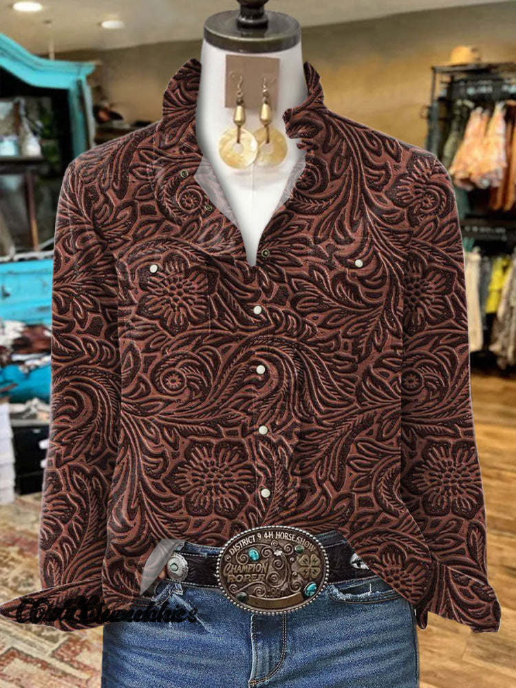 Women’s Vintage Print Casual Long Sleeve Comfortable Cotton Shirt Multicolor / S