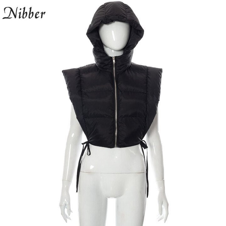 Nibber New Solid Color Hooded Bread Jacket Sleeveless Vest Coat Cotton Fashion Casual Street Style For Women Daily Outing Wear
