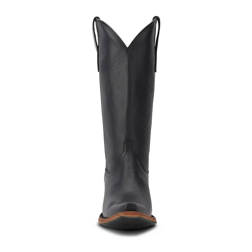 Classic Black Snip Toe Chunky Heel Pull On Western Boots for Women
