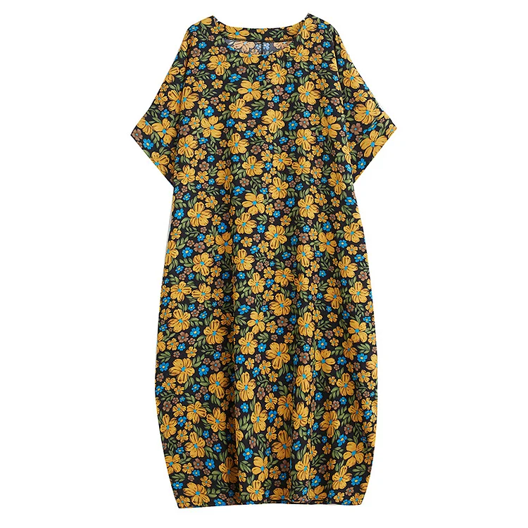 Vacation Style Floral Round Neck Short Sleeve Maxi Dress