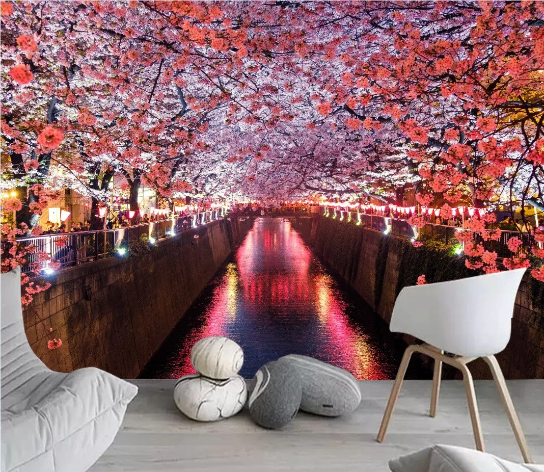 Japanese Cherry Blossoms Mount Fuji Landscape Wall Hanging Tapestry Ancient Palace With Moon Nature Scendry Home Wall Blanket