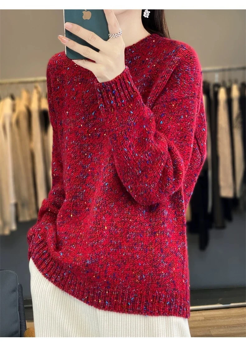 Athvotar Athvotar And Winter Women's Beads Knitwear 2025 New High-End Feel Super-Good-Looking Retro Lazy Wind Wearing Purple Sweater