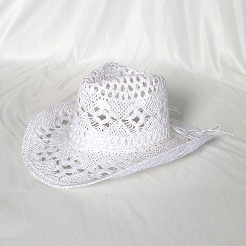 Unisex Minimalist Solid Color Hollow Out Crimping Straw Hat