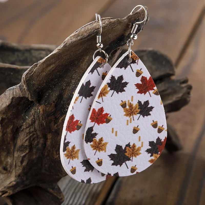 Maple Leaf Thanksgiving Leather Earrings