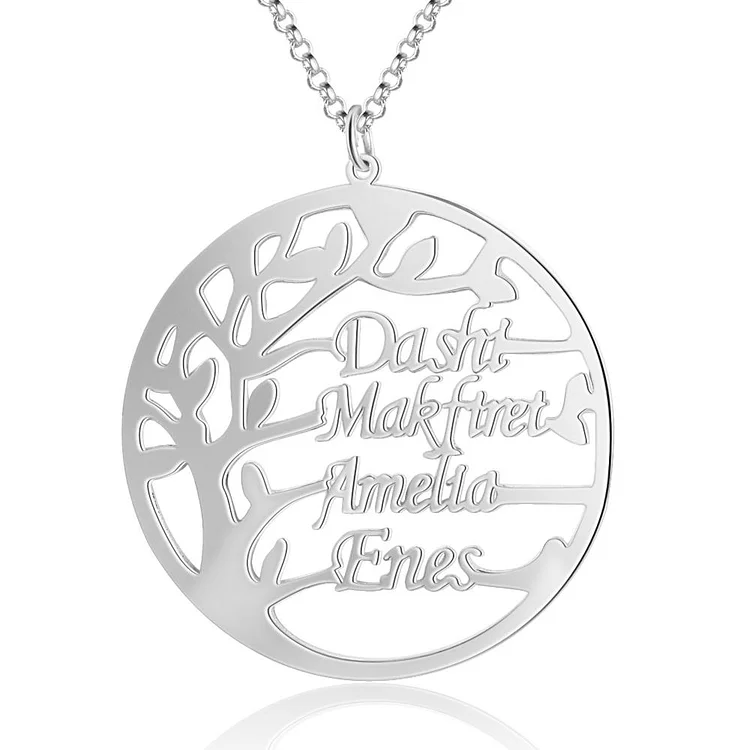 Collier Personnalisé Arbre de Vie  Arbre Généalogique 4 Prénoms Jessemade FR