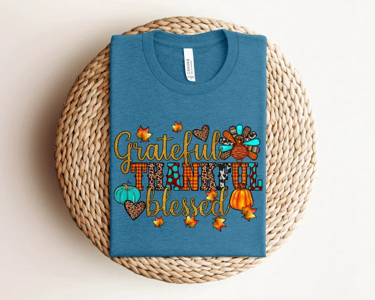 Thankful Grateful Blessed Sweatshirt,Thanksgiving T Shirt,Fall Season Color T Shirt socialshop