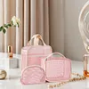 3Pcs Makeup Bag PVC Travel Storage Bag Large Capacity Zipper Mesh Bag (Pink)