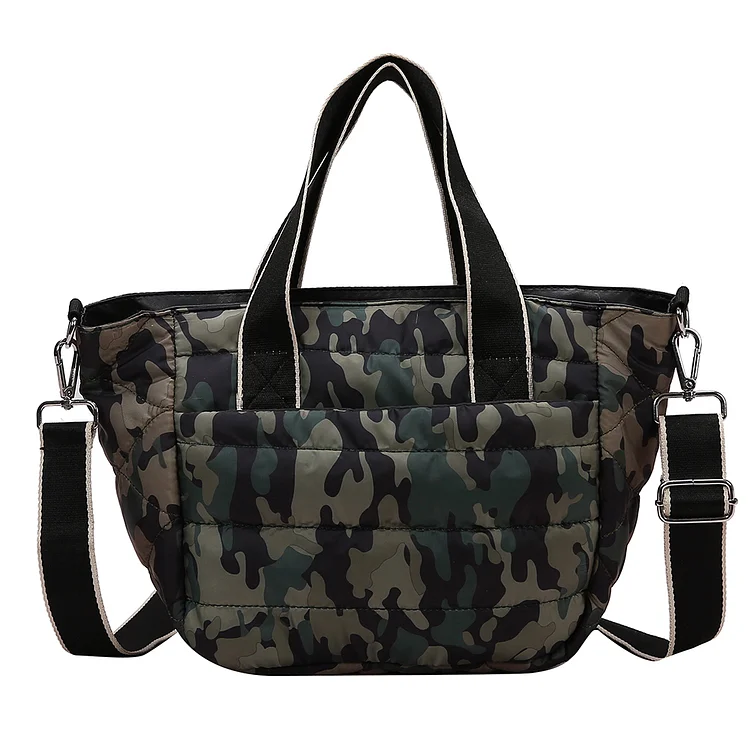 Quilted Nylon Down Cotton-Padded Shoulder Bag Women Handbags Tote (Camouflage)