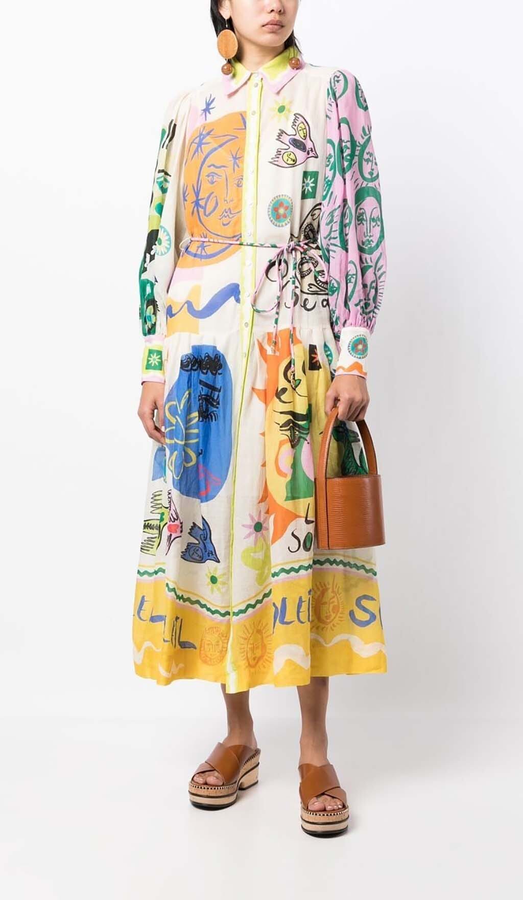 Lantern Sleeve Print Midi Dress Miss Lee Label