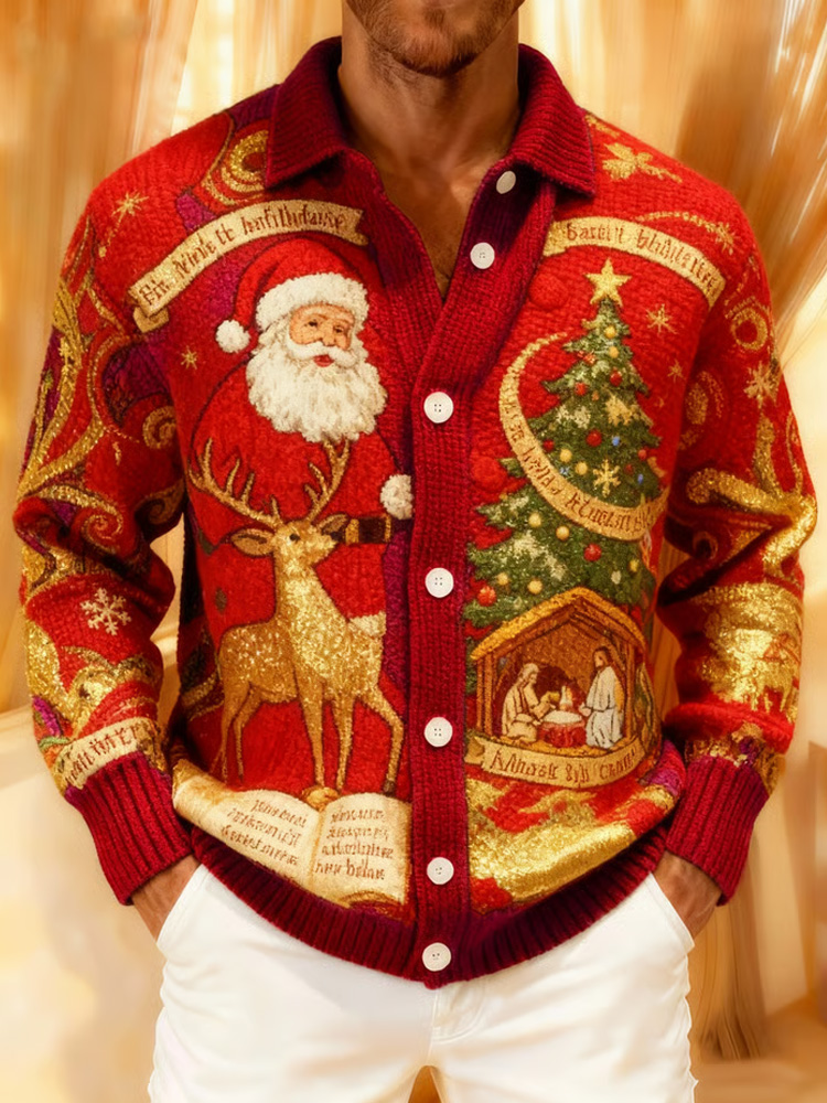 Men's Retro Painted Santa Claus Knit Sweater elevenforest