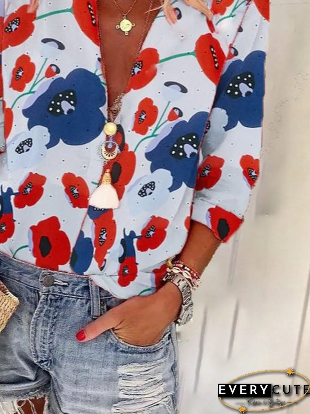 Cotton Casual flowers and plants Blouse