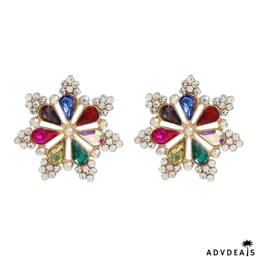 Exaggerated Diamond Flower Earrings