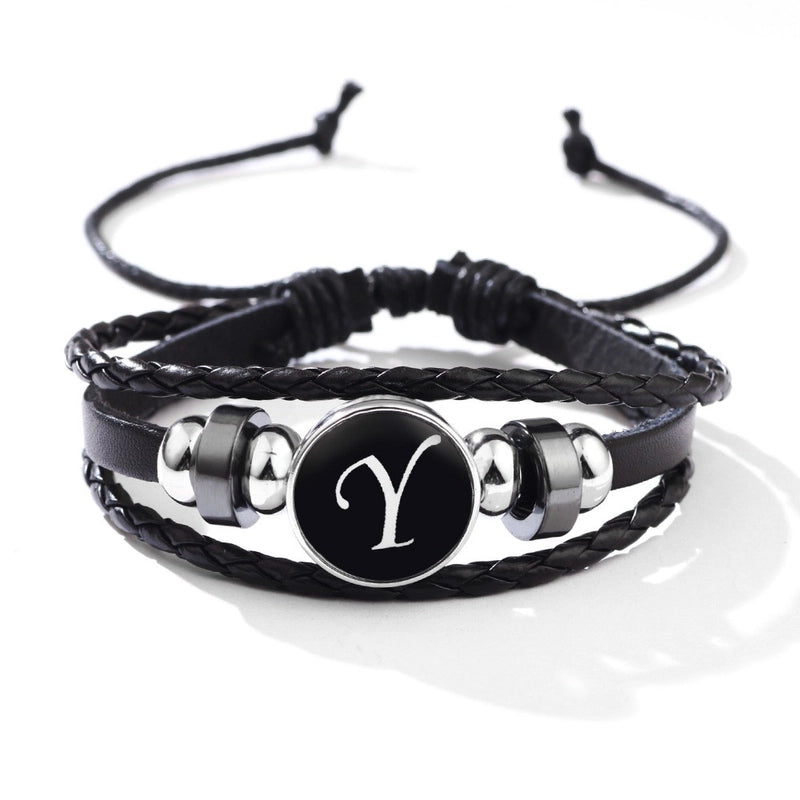 Casual Hip-hop Letter Pu Leather Glass Leather Knitting Glass Men’s Bracelets