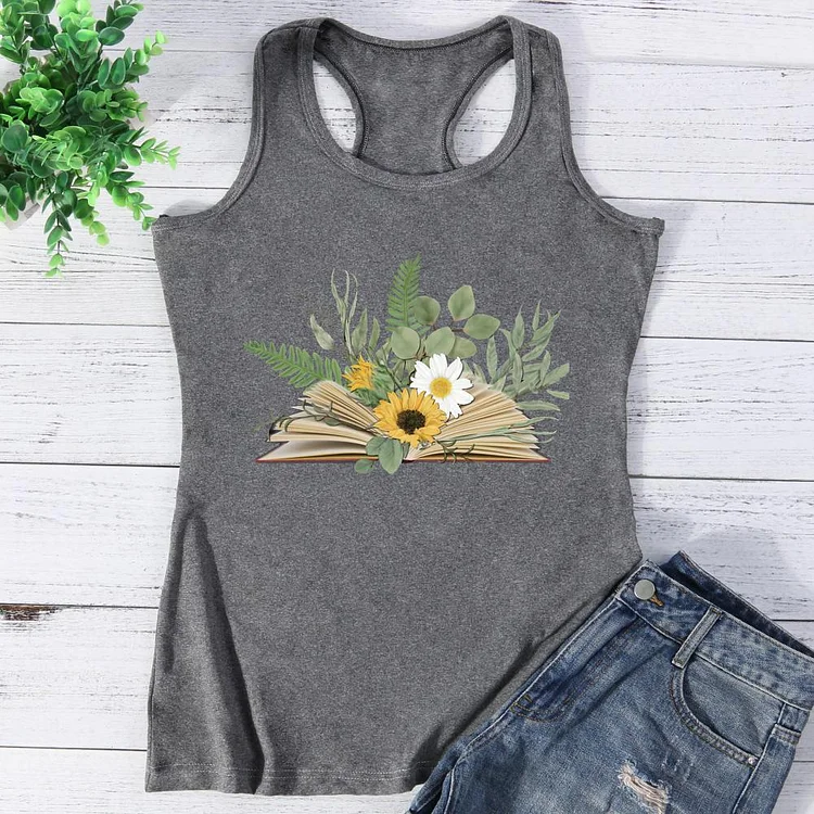 Open Book with Florals and Leaves Vest Top