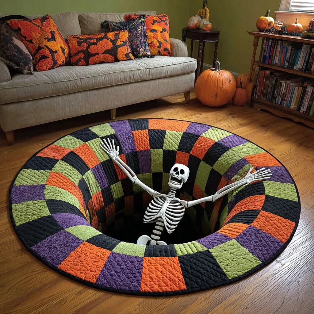 Spooky Rug Texture Halloween Optical Illusion Rug, Spooky Skeleton 3D Effect Rug QFTD5110903