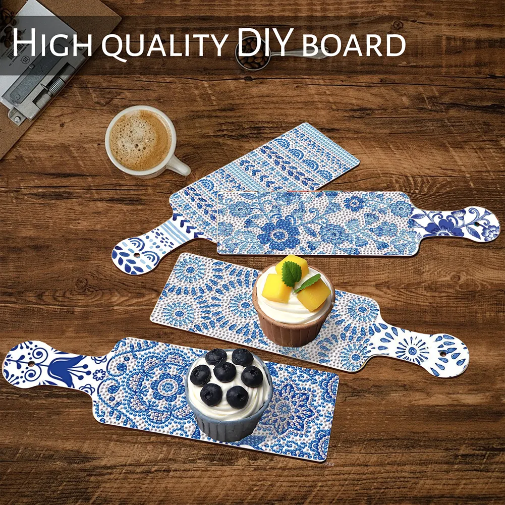 4Pcs Blue Pattern Diamond Painting Tray Handicraft for Home Restaurant Decor