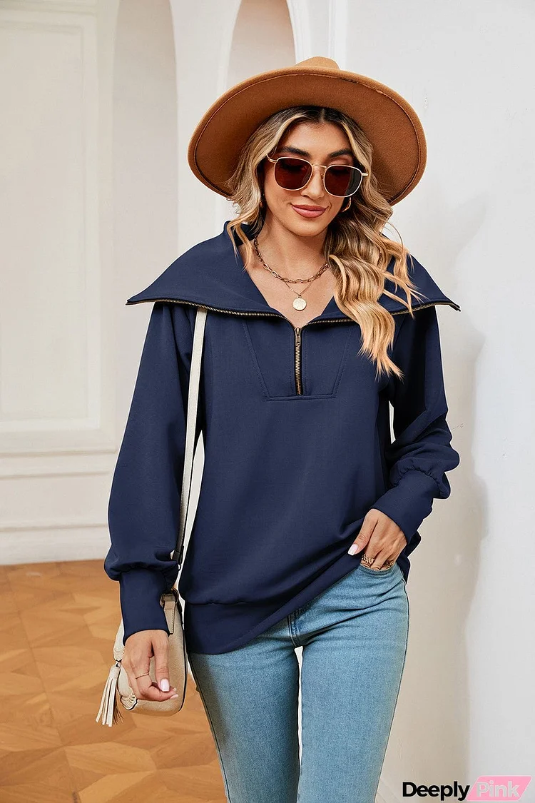 Half-Zip Collared Sweatshirt