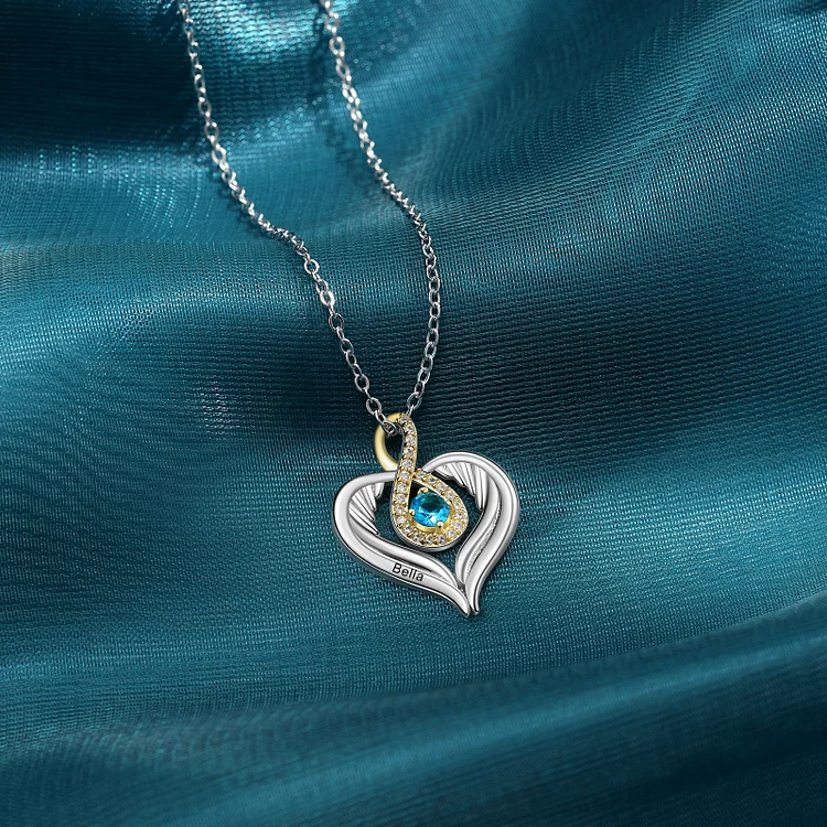 Collar 1 colgante de corazón con 1 nombre personalizado con 1 piedra de nacimiento