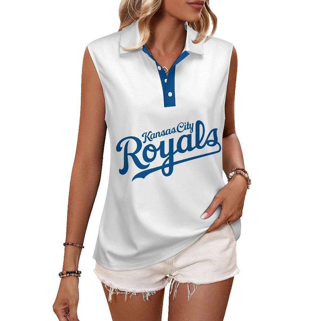 V-neck Sleeveless Casual POLO Shirt Tank Top for Women Printed with Pattern,Blue,Light Blue,Gold,White