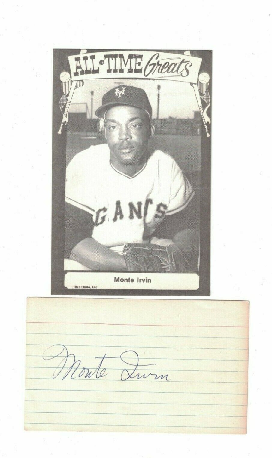 Monte Irvin New York Giants Signed Index Card W/1973 TCMA Photo Poster painting Card W/COA