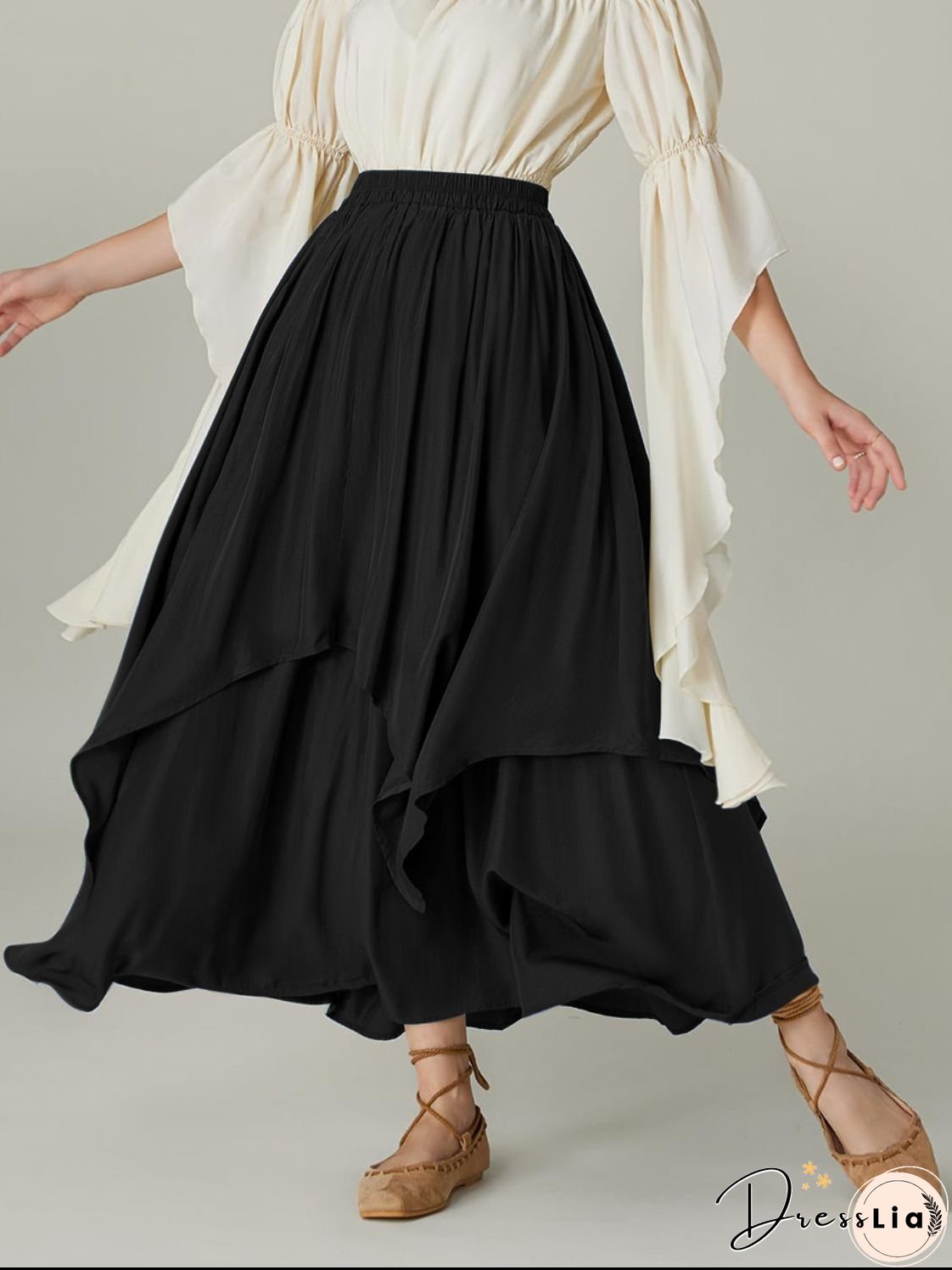 Smocked Waist Band Ruched Layered Skirt