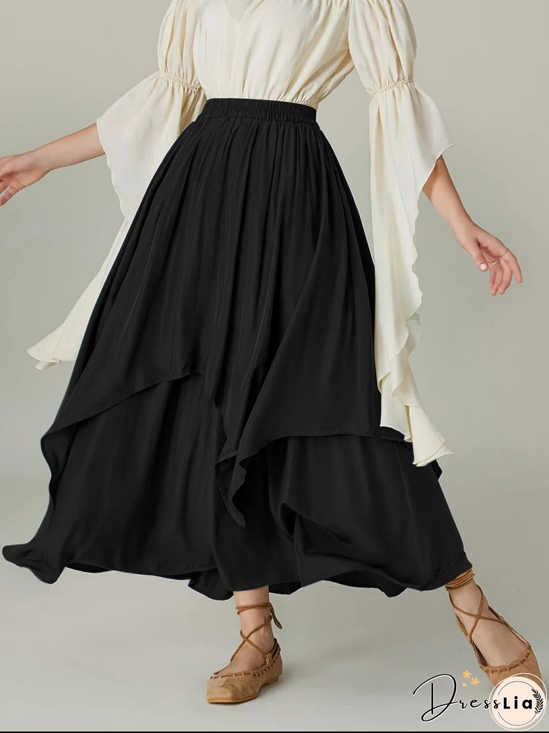 Smocked Waist Band Ruched Layered Skirt