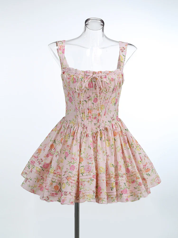 Zingj Women's Summer New Sexy Broken Flowers Hanging Dress Skirt Short Dress Dress Dress Pony Dress Dress