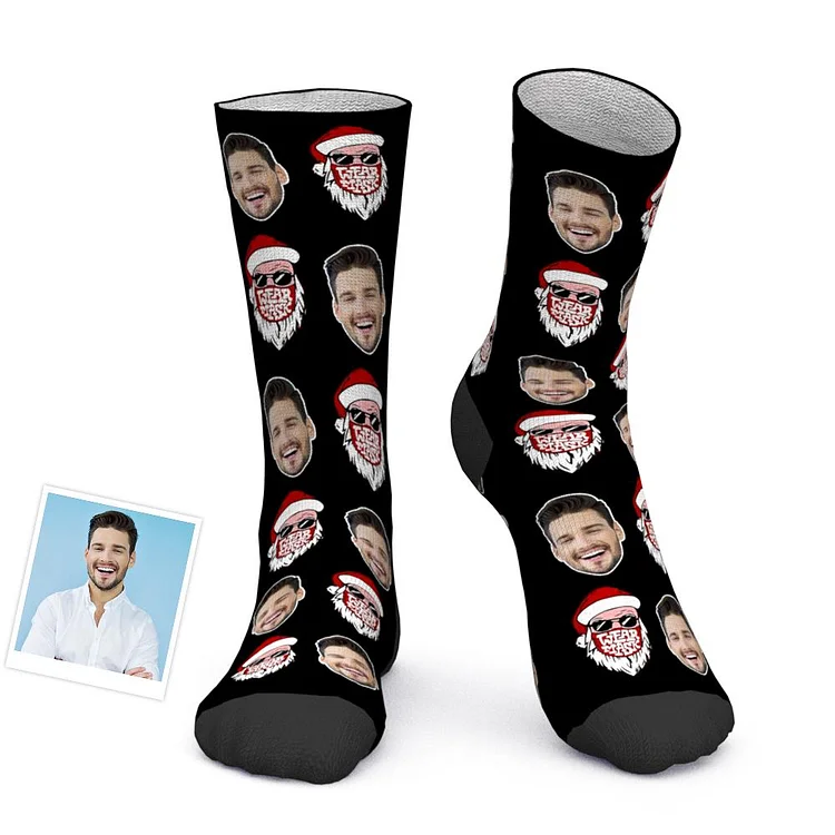 Custom Photo Socks Christmas Socks Santa Claus Merry Christmas