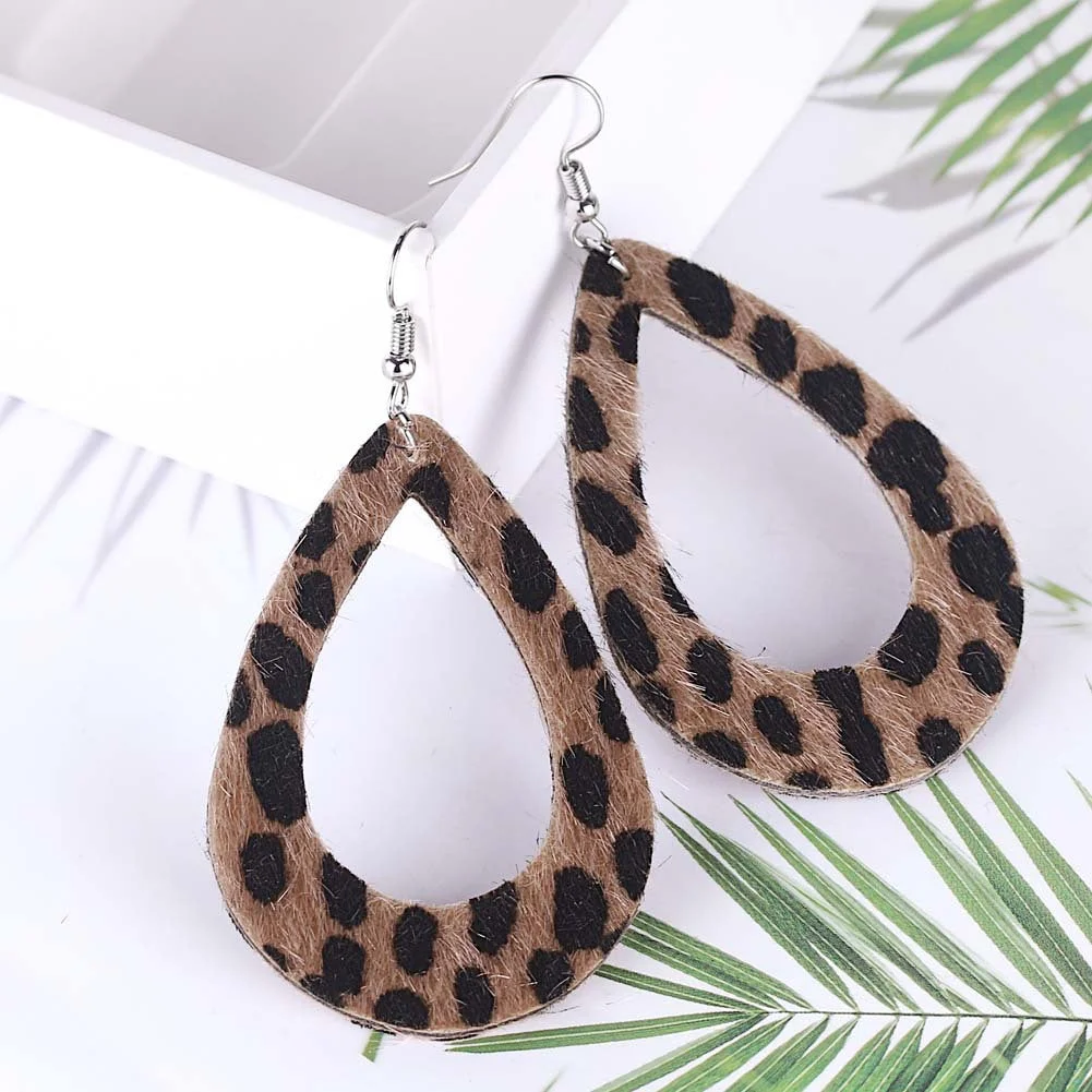 Leopard Drop Tear PU Leather Earrings