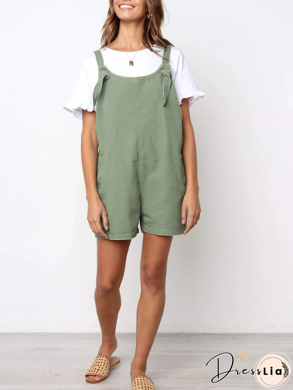 Solid Pockets Casual Jumpsuit & Romper