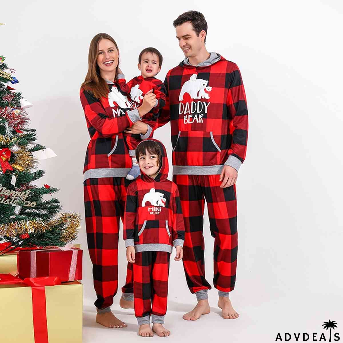 DADDY BEAR Graphic Hoodie and Plaid Pants Set