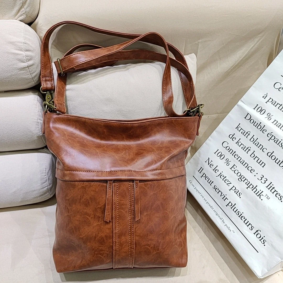 New Vintage Oil Wax Leather Shoulder Slung Women's Bag Bag Soft Leather Gradient Women's Bag
