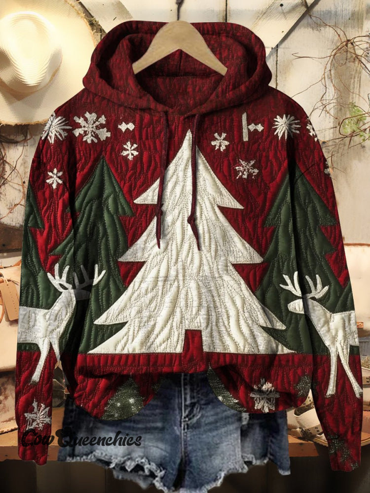 Women’s Winter Christmas Elk Textured Prints Casual Hoodie Sweatshirt Multicolor / S