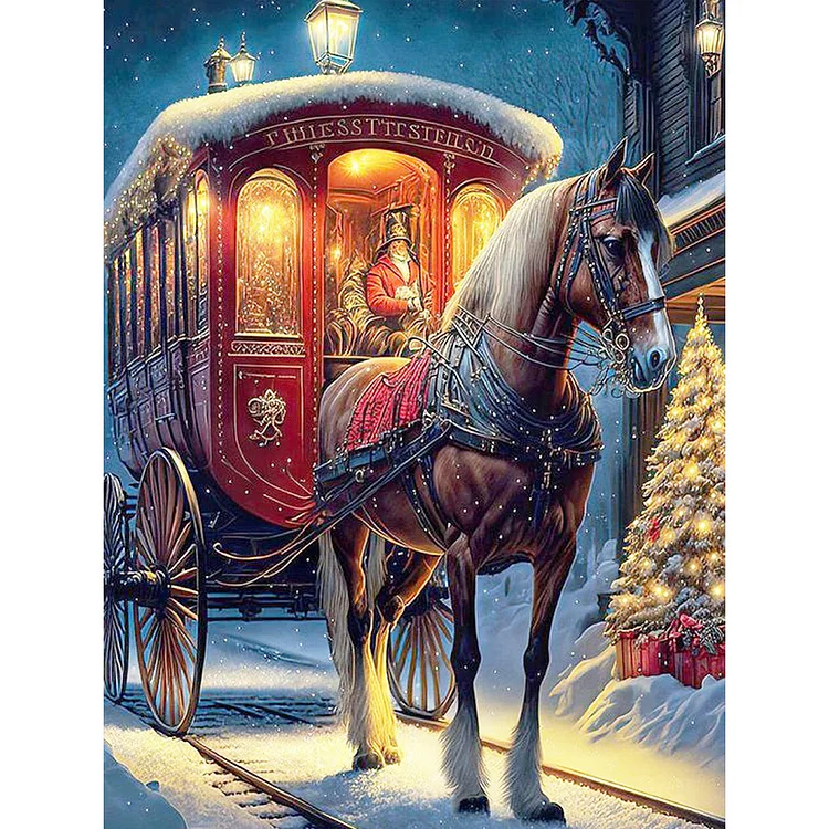 Christmas Carriage 30*40CM (Canvas) Full Round Drill Diamond Painting gbfke