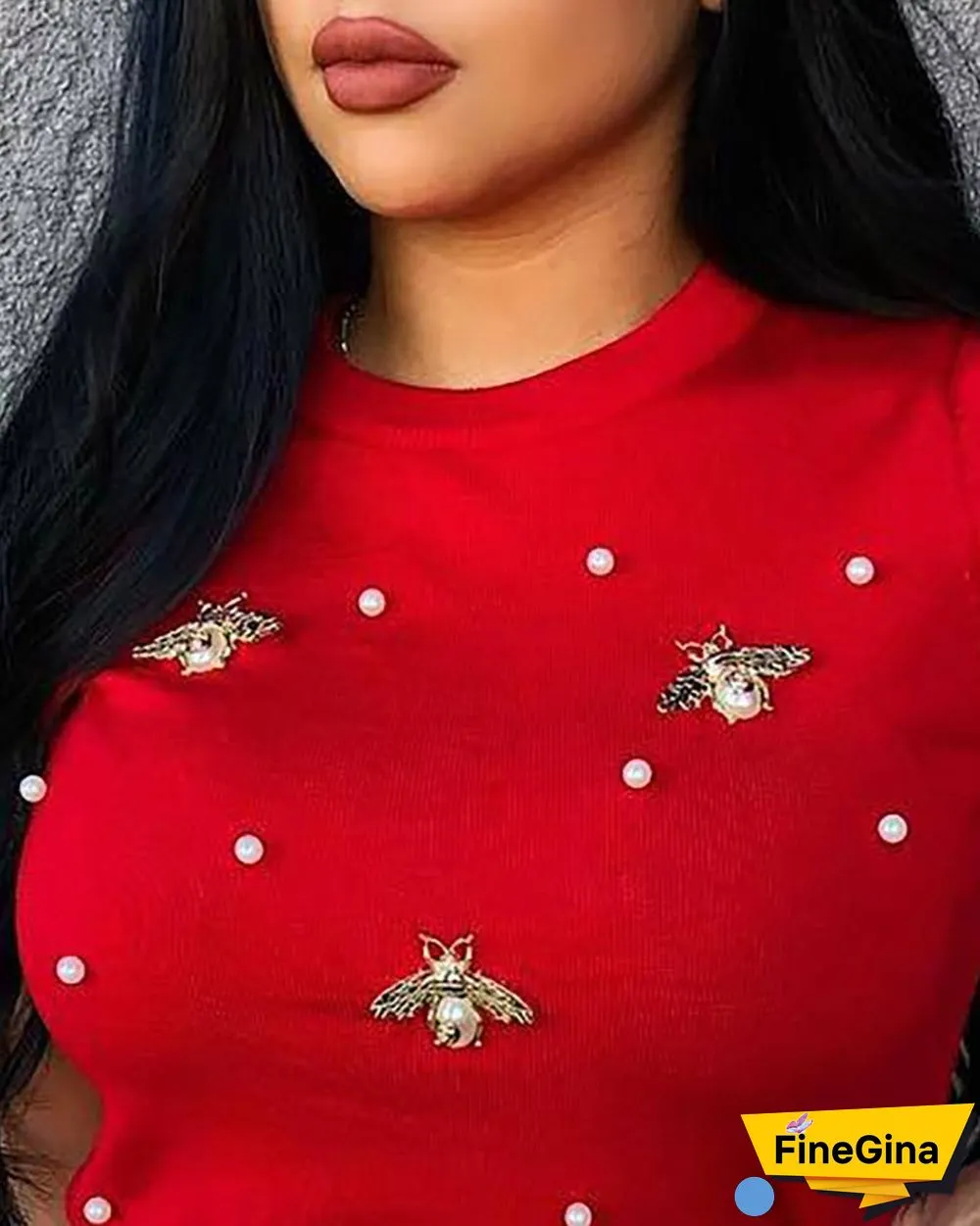 Beaded Detail Short Sleeve T-Shirt P10177
