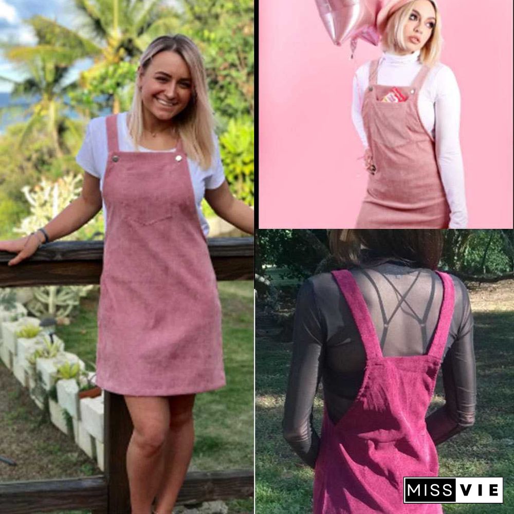 Casual Corduroy Overall Mini Dress Cord Jumper