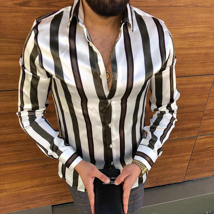 Men's Lapel Striped Print Casual Shirt