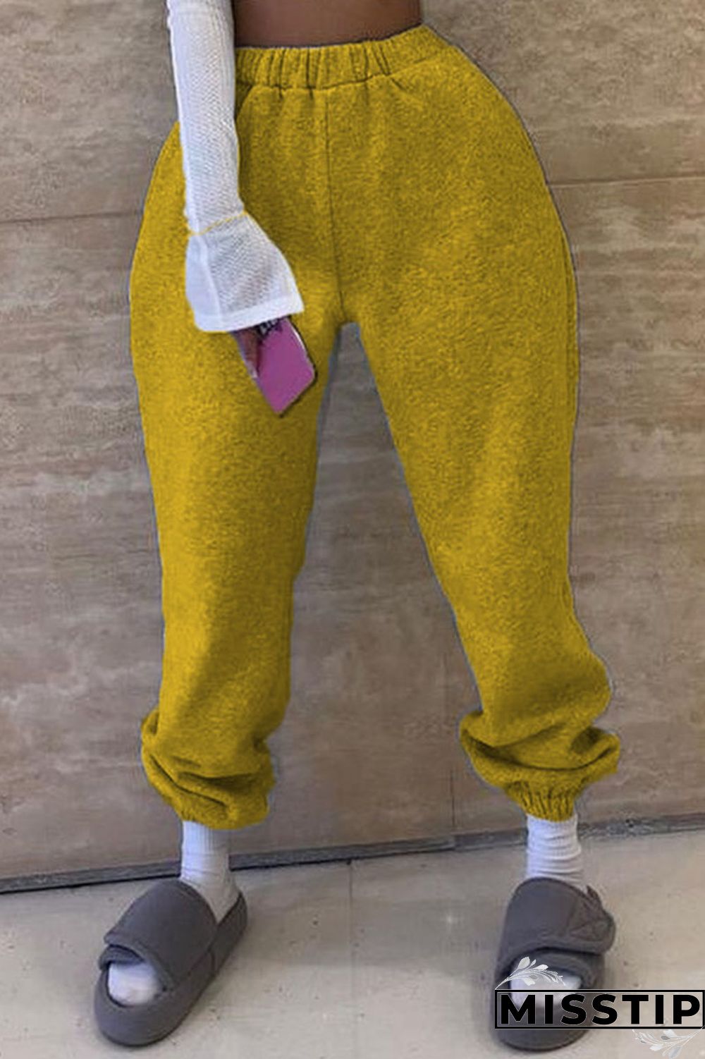 Grey Casual Solid Patchwork Straight Straight Solid Color Bottoms