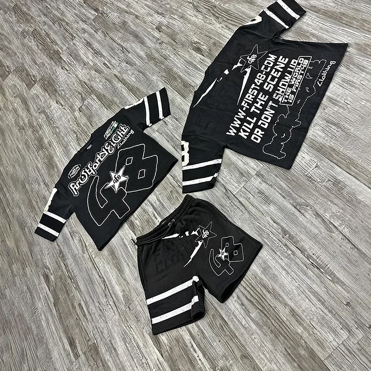 Vintage First 48 Graphic T-Shirt And Shorts Set