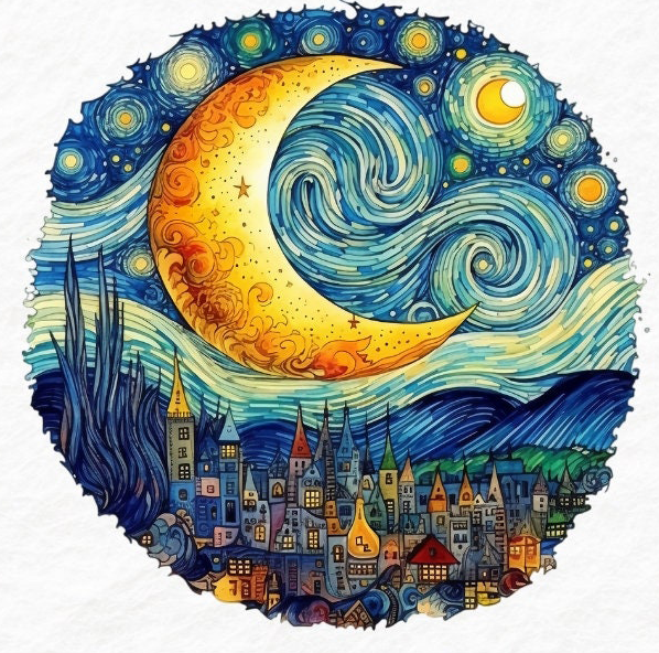 Van Gogh Moon Night Starry Sky 11CT Stamped Cross Stitch 50*50CM