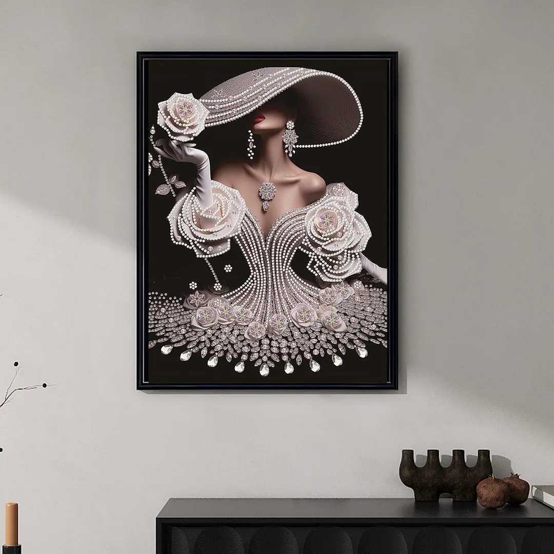 Pearl Rose Evening Gown Lady Special Shaped 5D DIY Partial Drill Diamonds Dots Gem Art Kits 11.81x15.75Inch Diamond Dots Paintings Diamonds Paintings Gem Art for Adults Beginners Home Decor