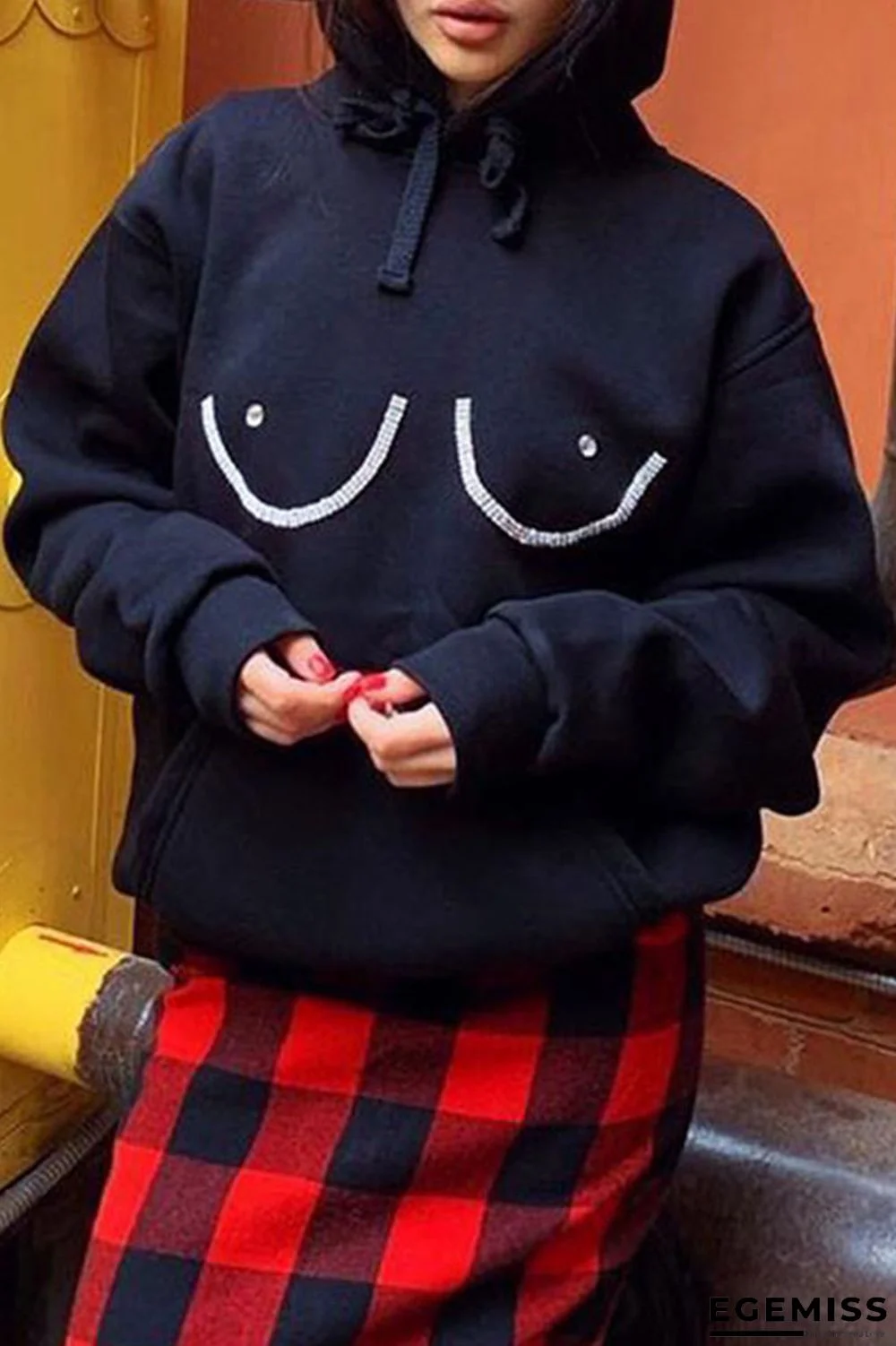 Black Casual Street Solid Patchwork Hot Drill Hooded Collar Tops | EGEMISS
